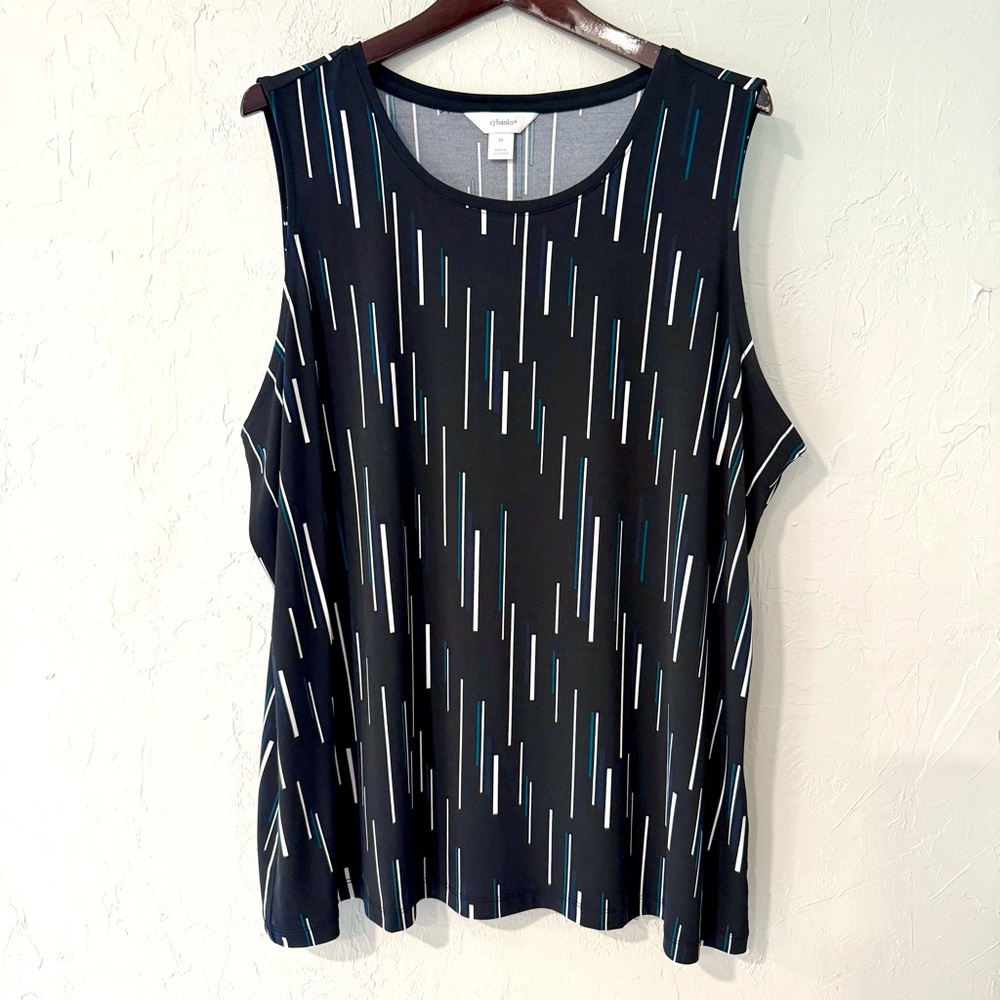 CJ Banks-Black/White/Teal/Purple Stripes-Sleeveless Top-Stretchy-Size 2X-EUC